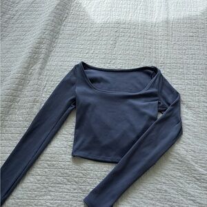 ALO Yoga Long Sleeve Square Neck Crop Top - Slate Blue